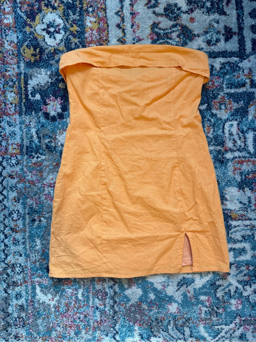 Strapless Orange Mini Dress with Side Slit